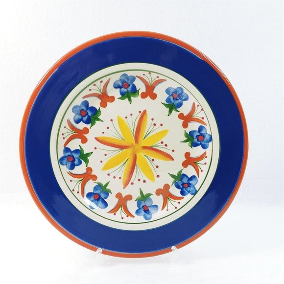 Giftcraft Mexican Sunrise Platter 11 1/2" Blue Band Flowers 2003 - Picture 6 of 6